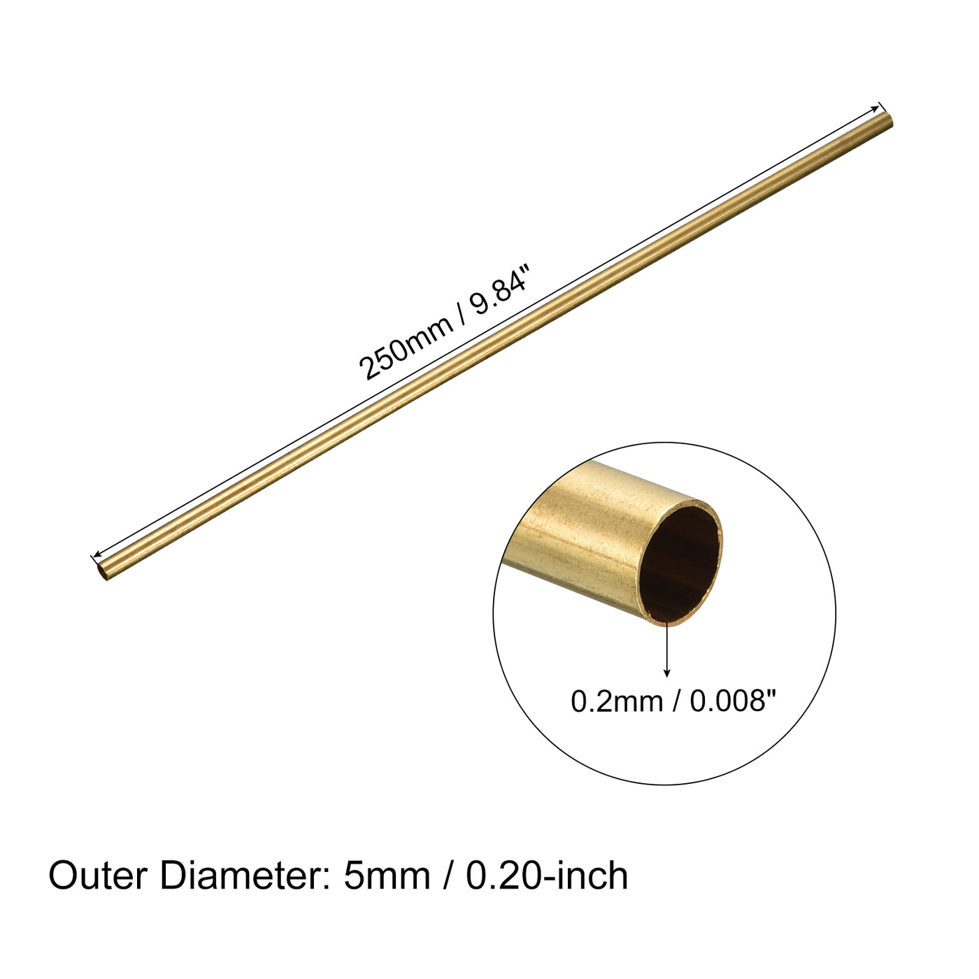 uxcell Uxcell Brass Round Tube 5mm OD 0.2mm Wall Thickness 250mm Length Pipe Tubing 2 Pcs