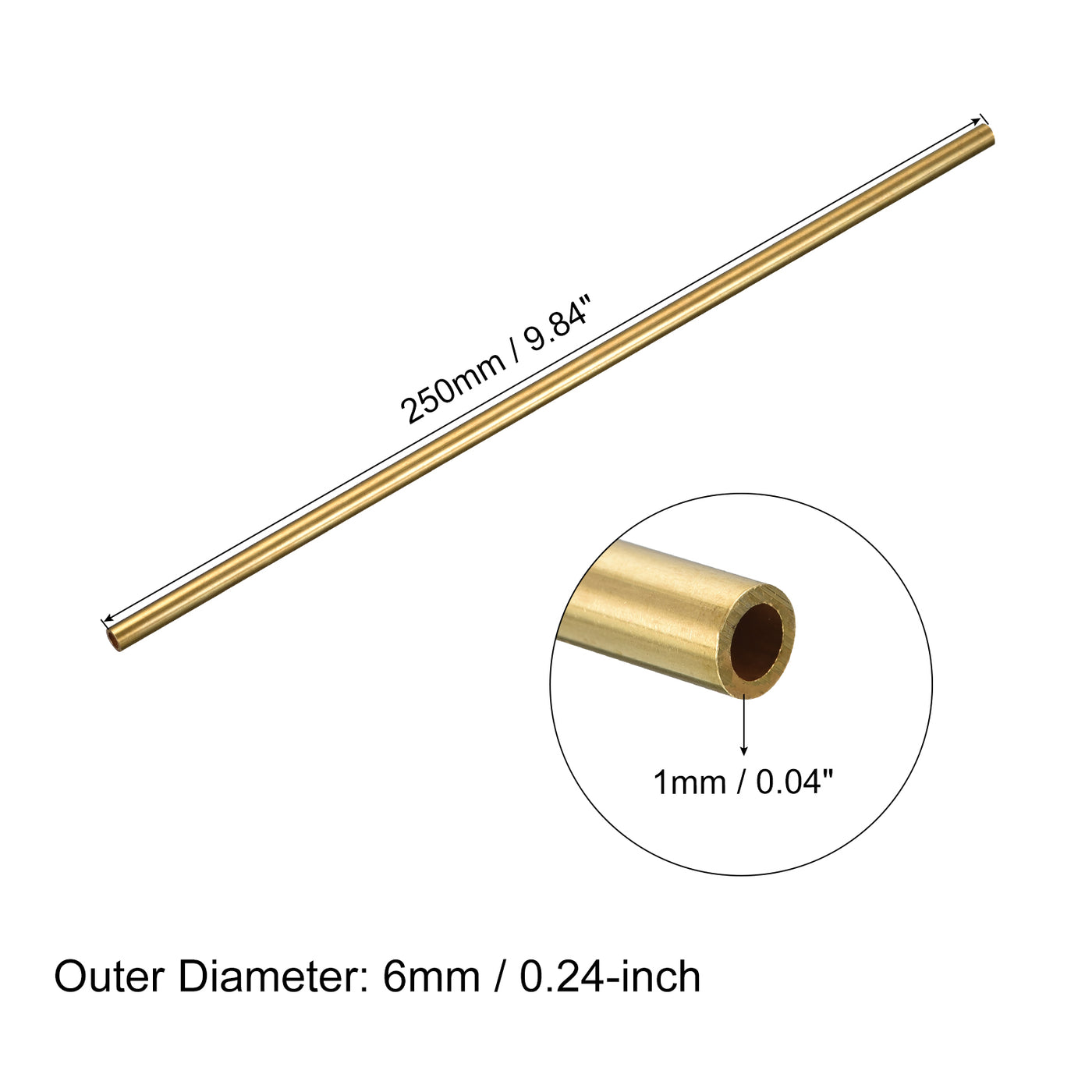 uxcell Uxcell Brass Round Tube 6mm OD 1mm Wall Thickness 250mm Length Pipe Tubing