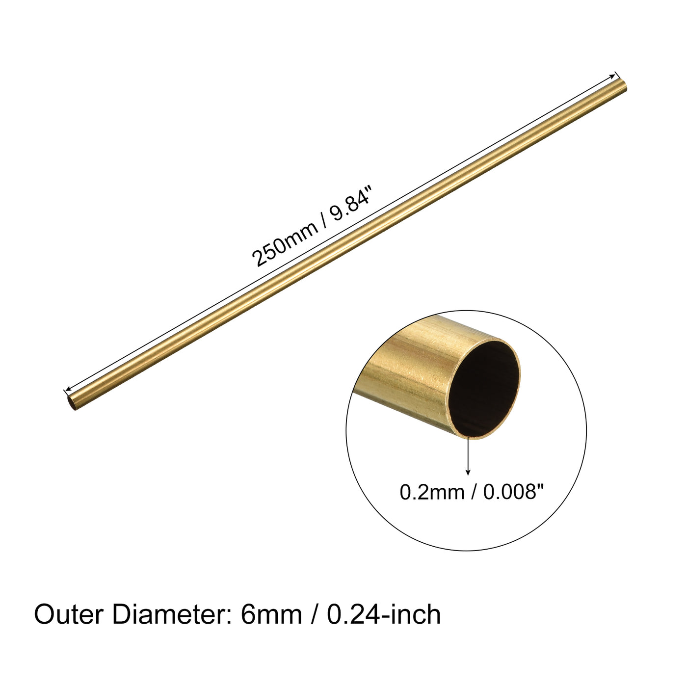 uxcell Uxcell Brass Round Tube 6mm OD 0.2mm Wall Thickness 250mm Length Pipe Tubing 2 Pcs