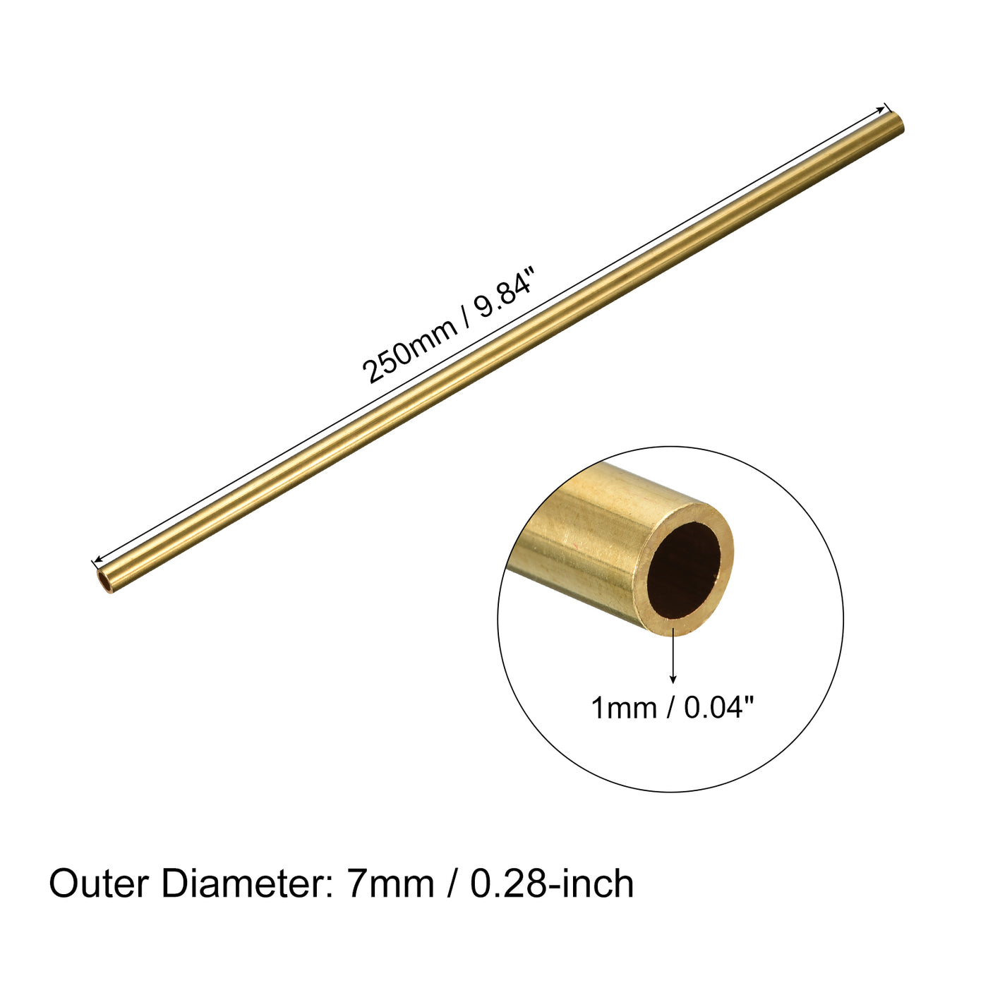 uxcell Uxcell Brass Round Tube 7mm OD 1mm Wall Thickness 250mm Length Pipe Tubing 2 Pcs