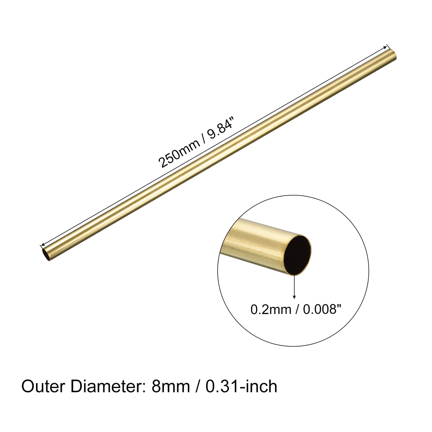 uxcell Uxcell Brass Round Tube 8mm OD 0.2mm Wall Thickness 250mm Length Pipe Tubing 3 Pcs