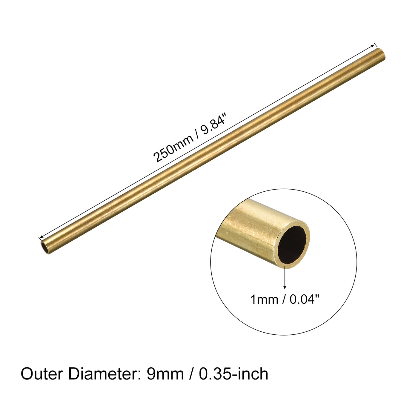 uxcell Uxcell Brass Round Tube 9mm OD 1mm Wall Thickness 250mm Length Pipe Tubing 2 Pcs