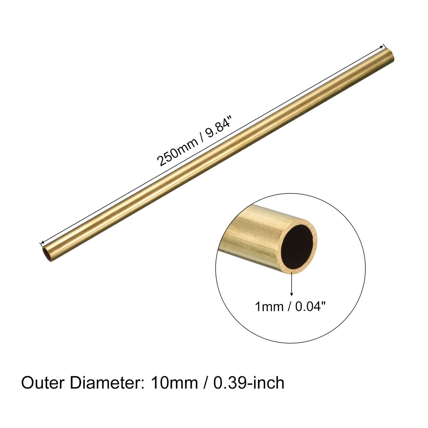 uxcell Uxcell Brass Round Tube 10mm OD 1mm Wall Thickness 250mm Length Pipe Tubing 2 Pcs