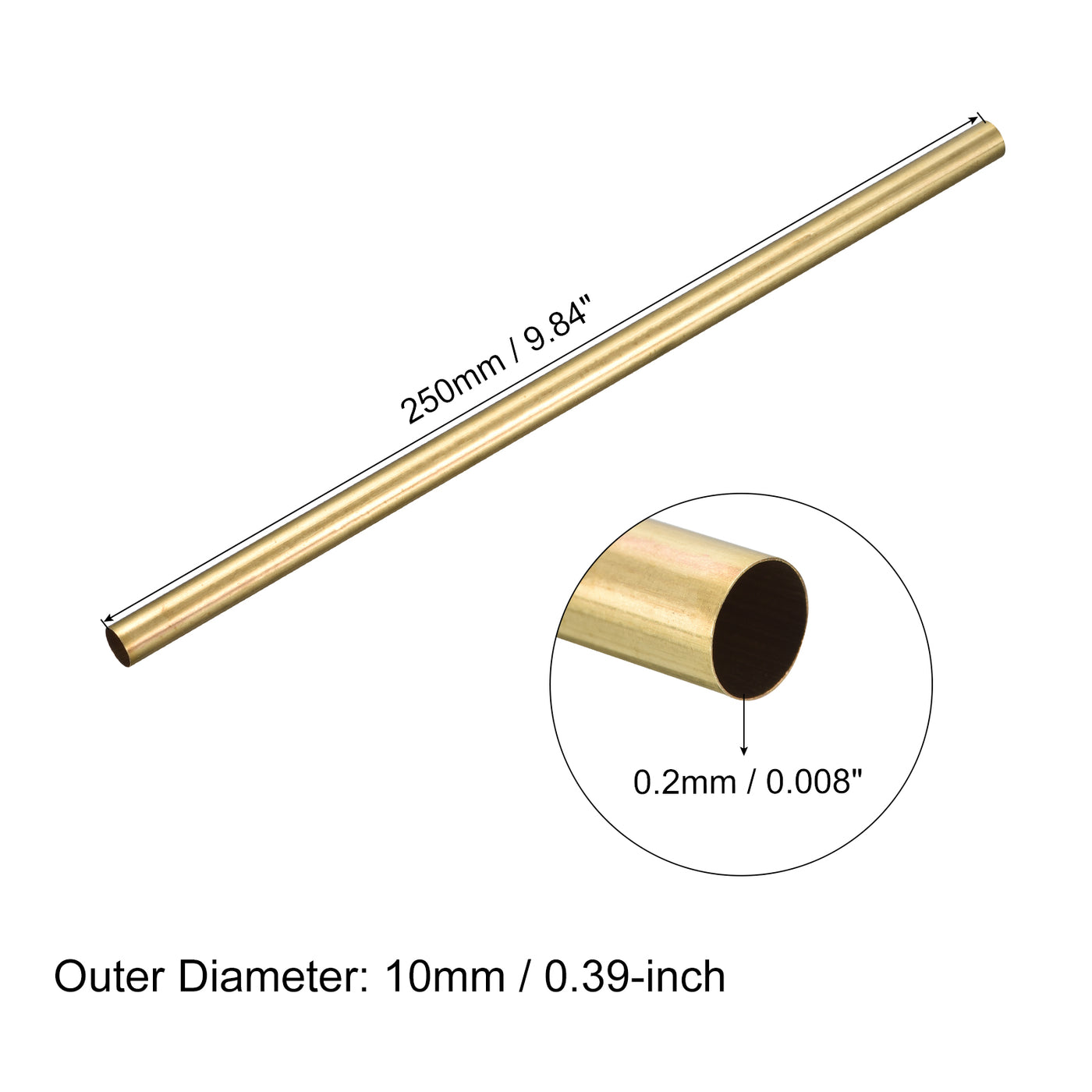 uxcell Uxcell Brass Round Tube 10mm OD 0.2mm Wall Thickness 250mm Length Pipe Tubing