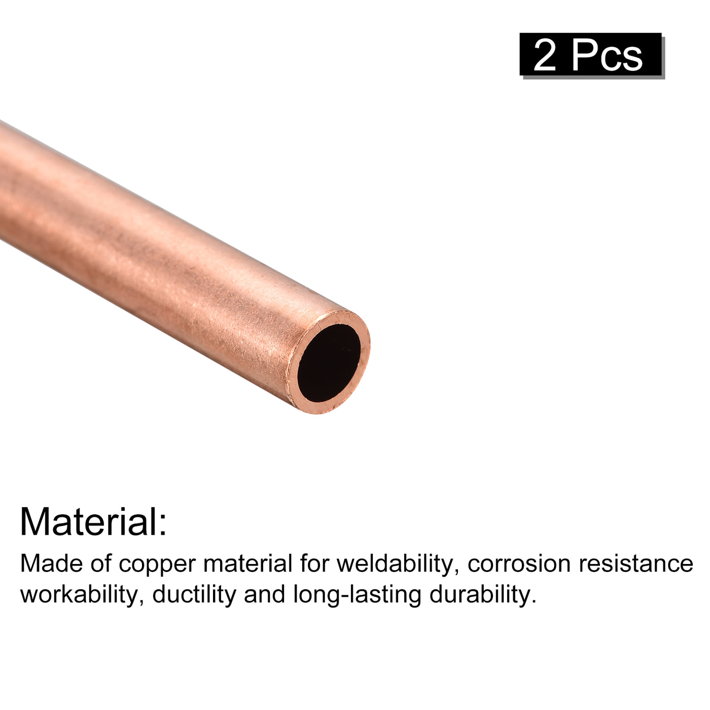 uxcell Uxcell Copper Round Tube 9mm OD 1mm Wall Thickness 150mm Length Pipe Tubing 2 Pcs