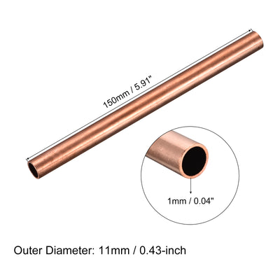 Harfington Uxcell Copper Round Tube 11mm OD 1mm Wall Thickness 150mm Length Pipe Tubing 2 Pcs