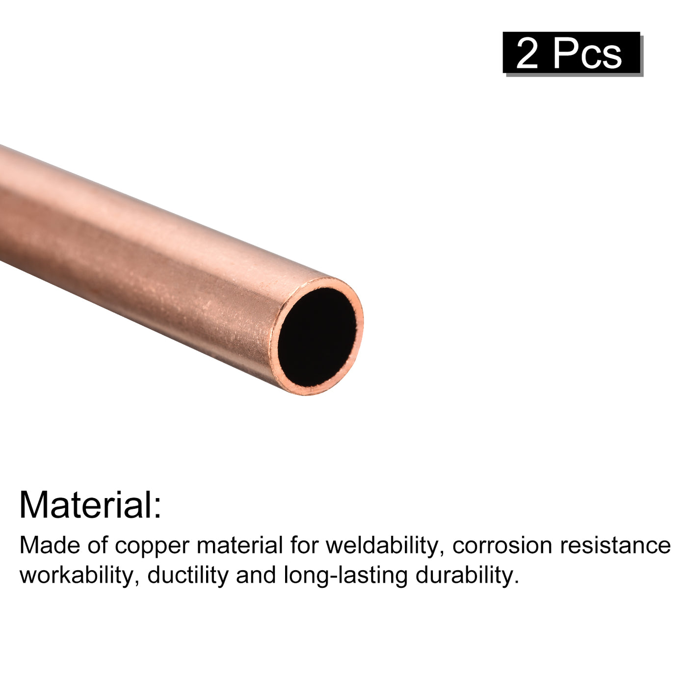 uxcell Uxcell Copper Round Tube 13mm OD 1mm Wall Thickness 150mm Length Pipe Tubing 2 Pcs
