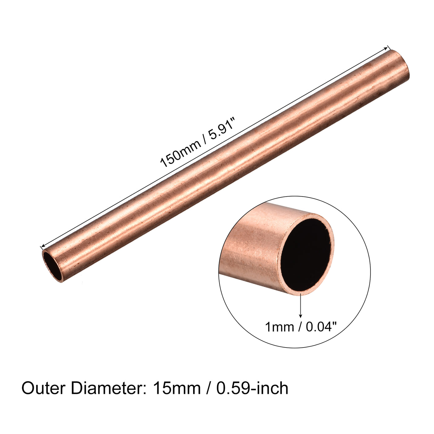 uxcell Uxcell Copper Round Tube 15mm OD 1mm Wall Thickness 150mm Length Pipe Tubing 2 Pcs