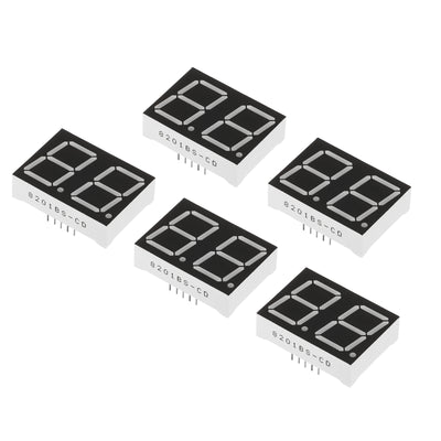 Harfington LED Display Digital Tube, 5 Pack Common Anode 7 Segment 10 Pin 2 Bit 2.1V LED Display Module for Electronic Driver Board, Red