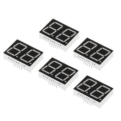 Harfington LED Display Digital Tube, 5 Pack Common Cathode 7 Segment 10 Pin 2 Bit 2.1V LED Display Module for Electronic Driver Boards, Red