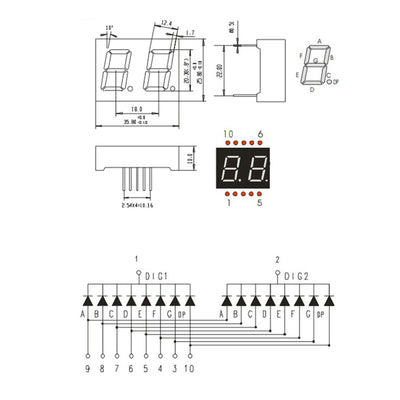 Harfington LED Display Digital Tube, 5 Pack Common Cathode 7 Segment 10 Pin 2 Bit 3.3V LED Display Module for Electronic Driver Board, White