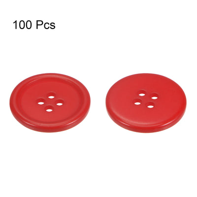 Harfington 100pcs 40L Sewing Buttons 1" Resin Round Flat 4-Hole Craft Buttons, Red