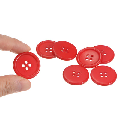 Harfington 100pcs 40L Sewing Buttons 1" Resin Round Flat 4-Hole Craft Buttons, Red