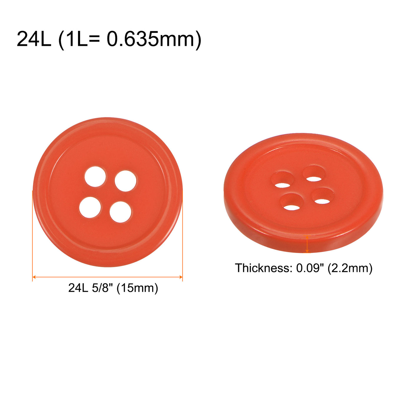 Harfington 160pcs 24L Sewing Buttons 5/8" Resin Round Flat 4-Hole Craft Buttons, Orange