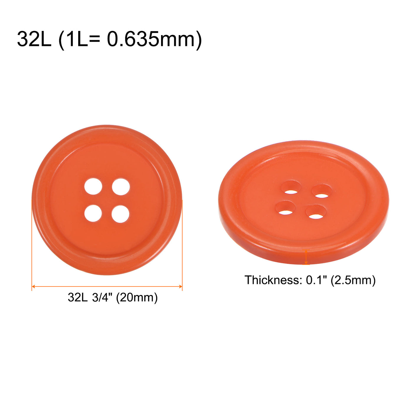 Harfington 100pcs 32L Sewing Buttons 3/4" Resin Round Flat 4-Hole Craft Buttons, Orange