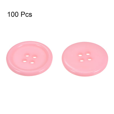 Harfington 100pcs 40L Sewing Buttons 1" Resin Round Flat 4-Hole Craft Buttons, Pink