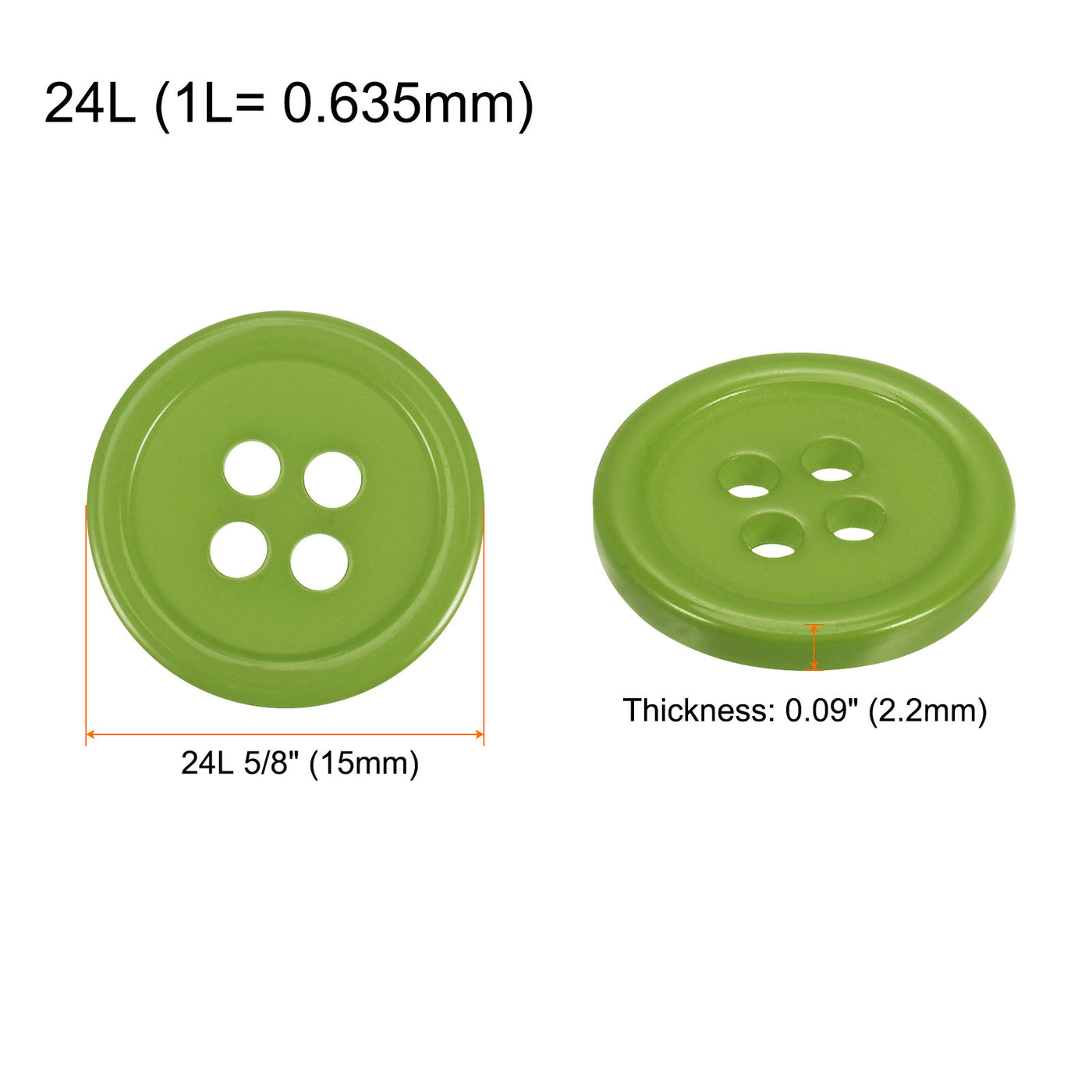 Harfington 160pcs 24L Sewing Buttons 5/8" Resin Round Flat 4-Hole Craft Buttons, Green