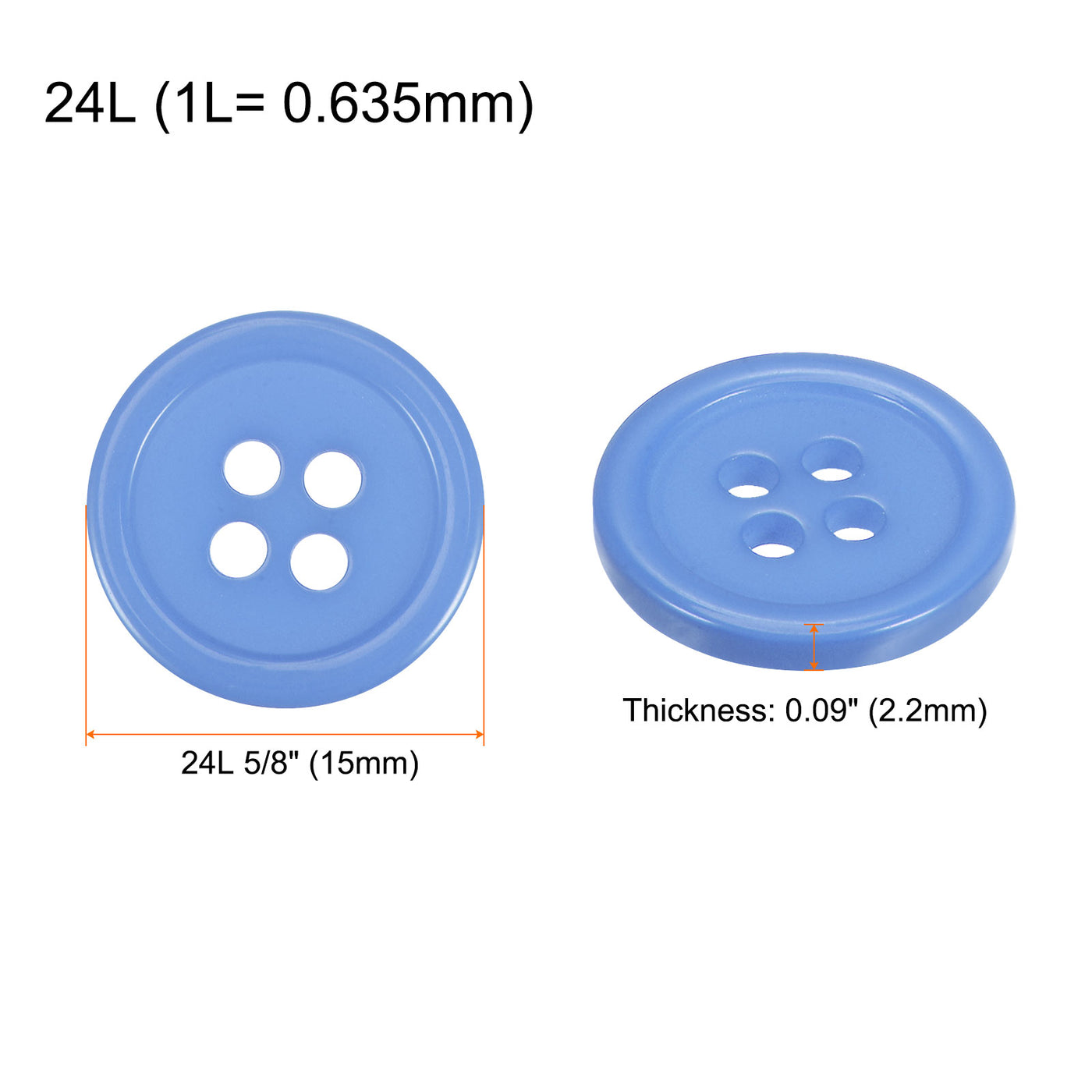 Harfington 160pcs 24L Sewing Buttons 5/8" Resin Round Flat 4-Hole Craft Buttons, Light Blue