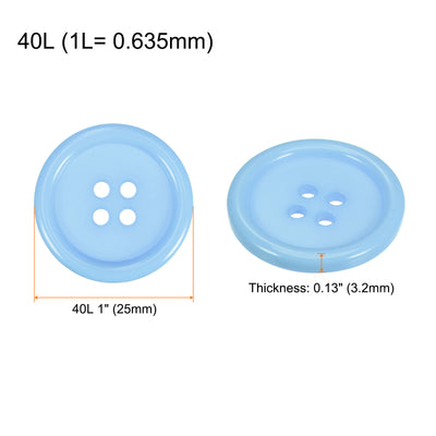 Harfington 100pcs 40L Sewing Buttons 1" Resin Round Flat 4-Hole Craft Buttons, Light Blue