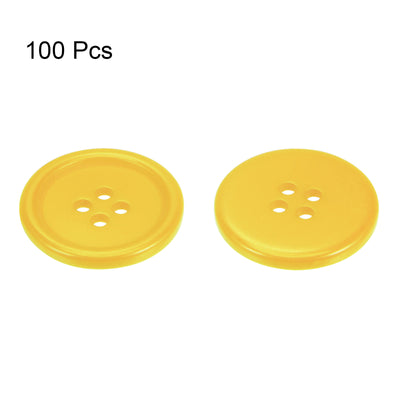 Harfington 100pcs 40L Sewing Buttons 1" Resin Round Flat 4-Hole Craft Buttons, Yellow