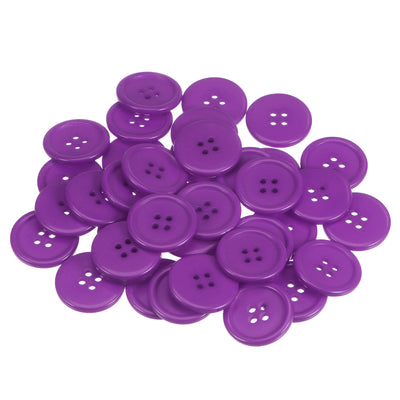 Harfington 100pcs 40L Sewing Buttons 1" Resin Round Flat 4-Hole Craft Buttons, Purple