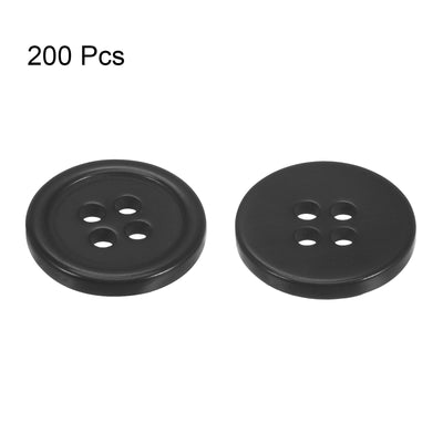 Harfington 200pcs 24L Sewing Buttons 5/8" Resin Round Flat 4-Hole Craft Buttons, Black