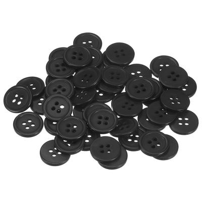 Harfington 200pcs 24L Sewing Buttons 5/8" Resin Round Flat 4-Hole Craft Buttons, Black