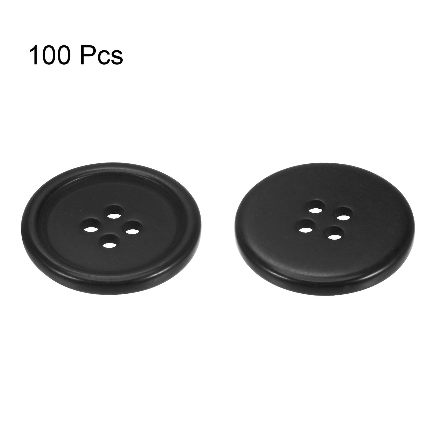 Harfington 100pcs 40L Sewing Buttons 1" Resin Round Flat 4-Hole Craft Buttons, Black