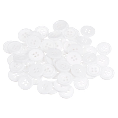 Harfington 200pcs 24L Sewing Buttons 5/8" Resin Round Flat 4-Hole Craft Buttons, White