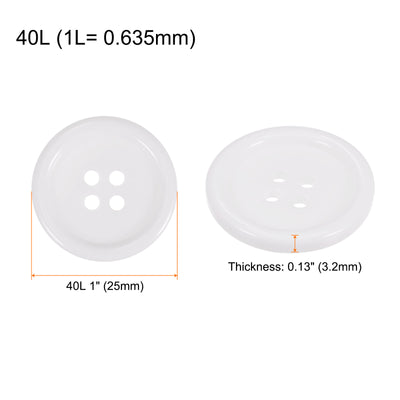 Harfington 100pcs 40L Sewing Buttons 1" Resin Round Flat 4-Hole Craft Buttons, White