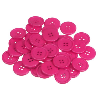 Harfington 100pcs 40L Sewing Buttons 1" Resin Round Flat 4-Hole Craft Buttons, Dark Pink