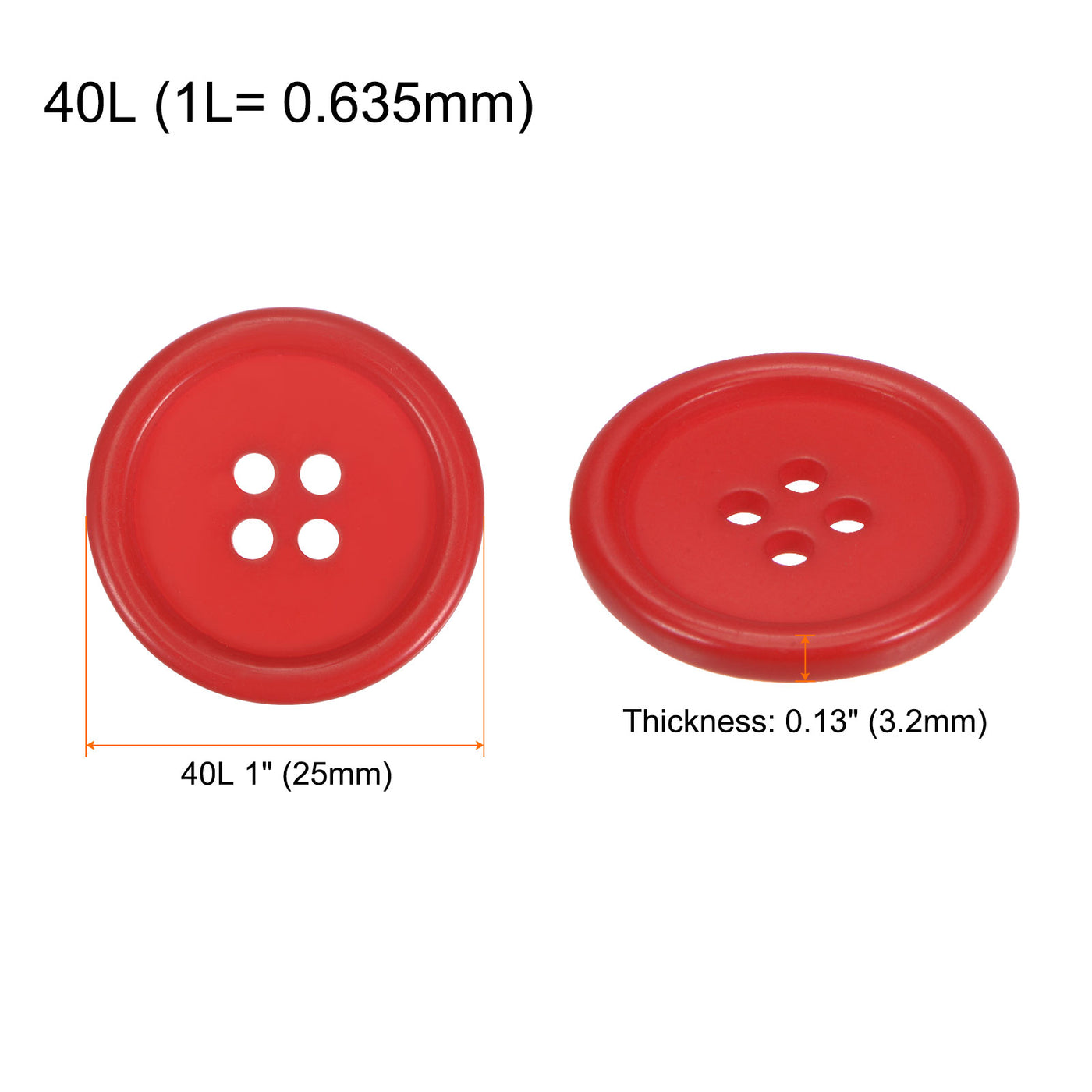 Harfington 60pcs 40L Sewing Buttons 1" Resin Round Flat 4-Hole Craft Buttons, Red