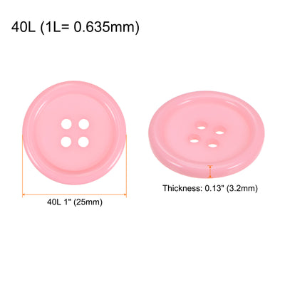 Harfington 60pcs 40L Sewing Buttons 1" Resin Round Flat 4-Hole Craft Buttons, Pink