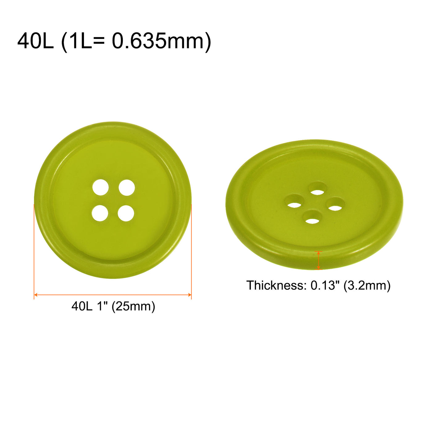 Harfington 60pcs 40L Sewing Buttons 1" Resin Round Flat 4-Hole Craft Buttons, Green