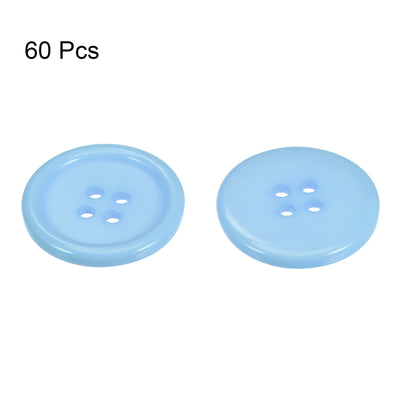 Harfington 60pcs 40L Sewing Buttons 1" Resin Round Flat 4-Hole Craft Buttons, Light Blue