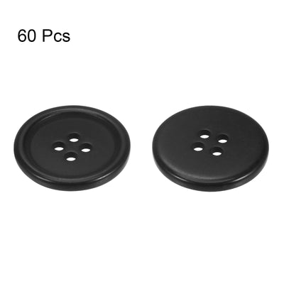 Harfington 60pcs 40L Sewing Buttons 1" Resin Round Flat 4-Hole Craft Buttons, Black