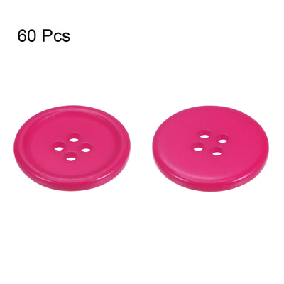 Harfington 60pcs 40L Sewing Buttons 1" Resin Round Flat 4-Hole Craft Buttons, Dark Pink