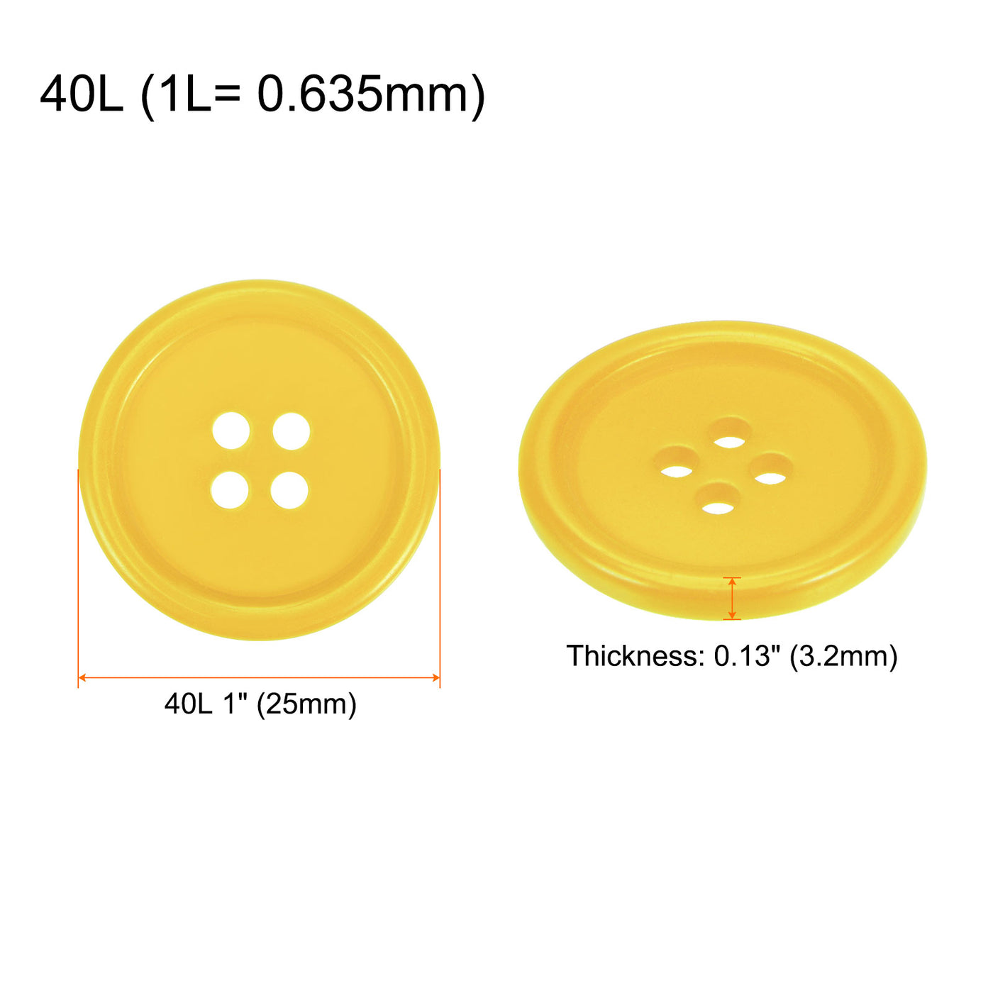 Harfington 50pcs 40L Sewing Buttons 1" Resin Round Flat 4-Hole Craft Buttons, Yellow