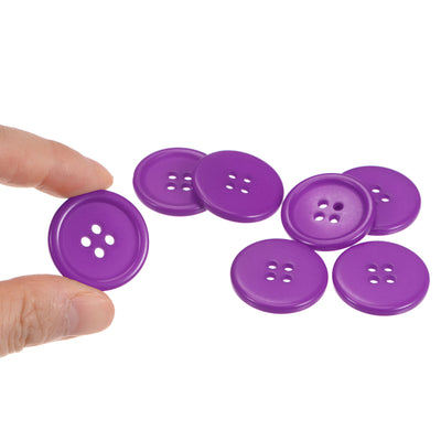 Harfington 50pcs 40L Sewing Buttons 1" Resin Round Flat 4-Hole Craft Buttons, Purple