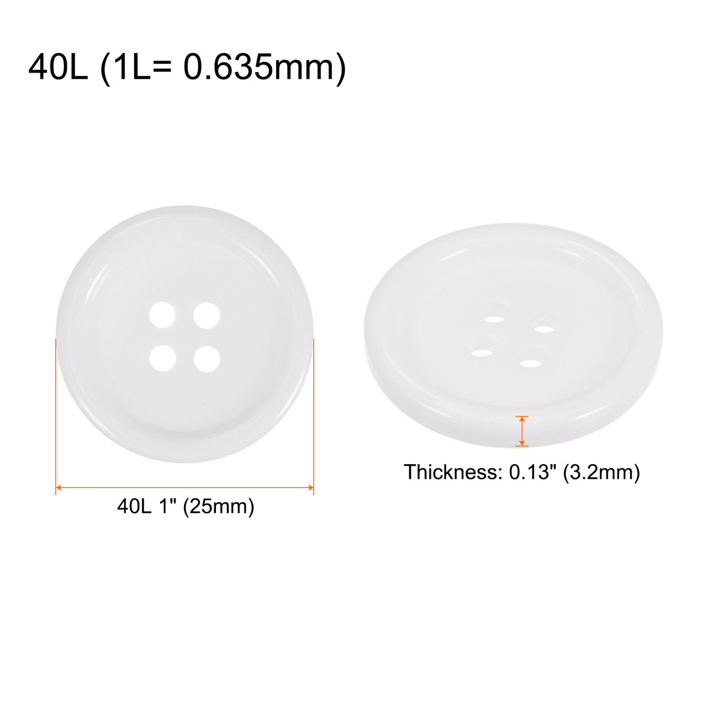Harfington 50pcs 40L Sewing Buttons 1" Resin Round Flat 4-Hole Craft Buttons, White