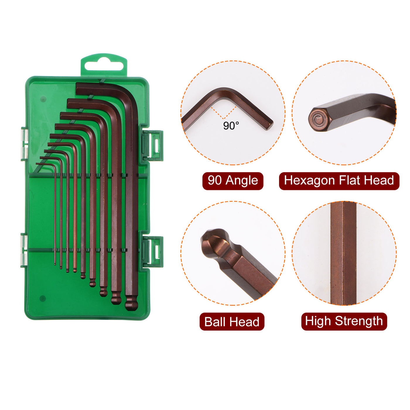 Harfington 9 Pieces Ball End Hex Key Wrench Set L Shaped Repairing Tool with Storage Cases