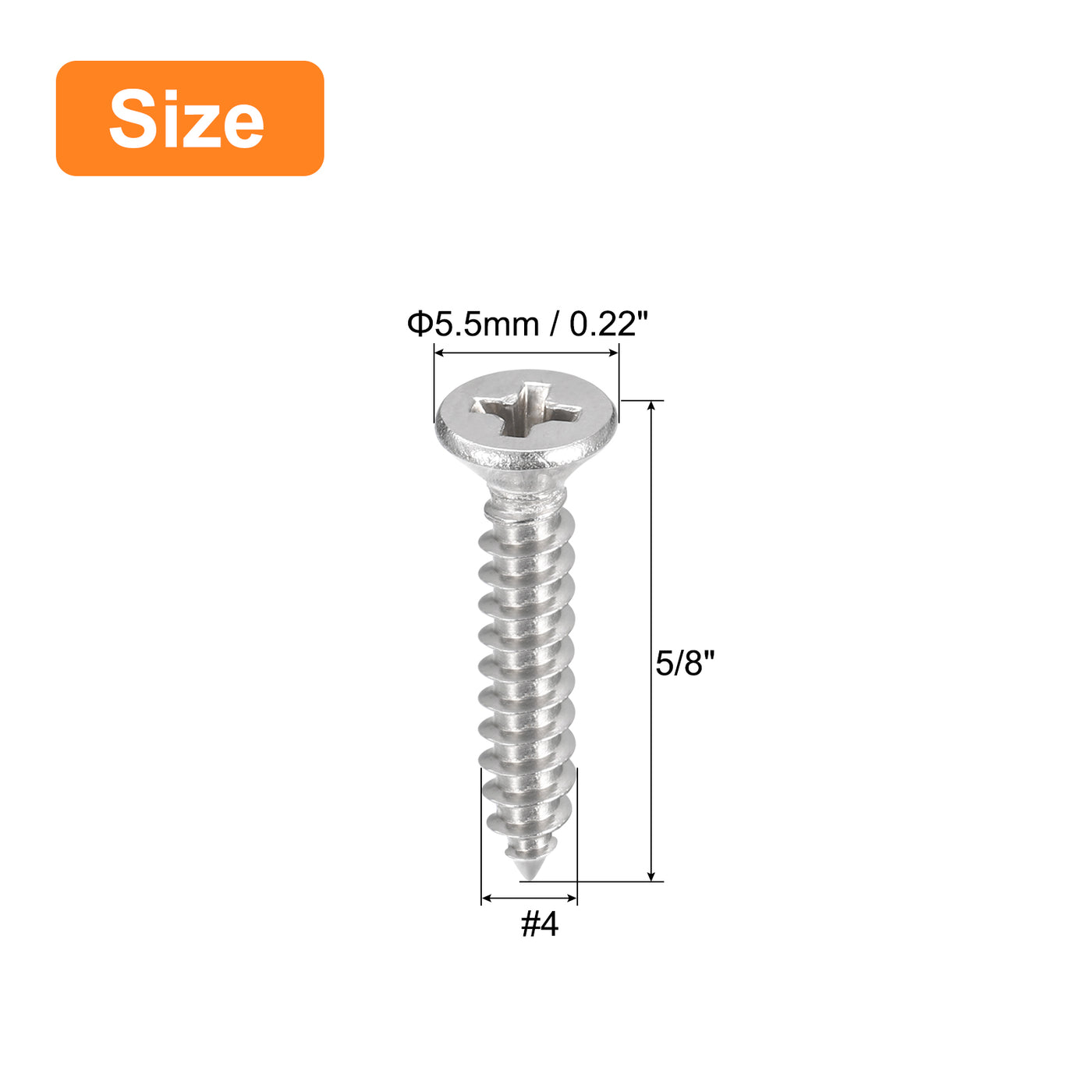uxcell Uxcell #4x5/8" Wood Screws, 100pcs Phillips Self Tapping Screws 304 Stainless Steel