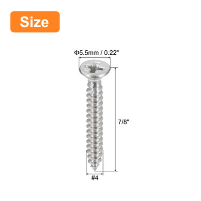 Harfington Uxcell #4x7/8" Wood Screws, 100pcs Phillips Self Tapping Screws 304 Stainless Steel