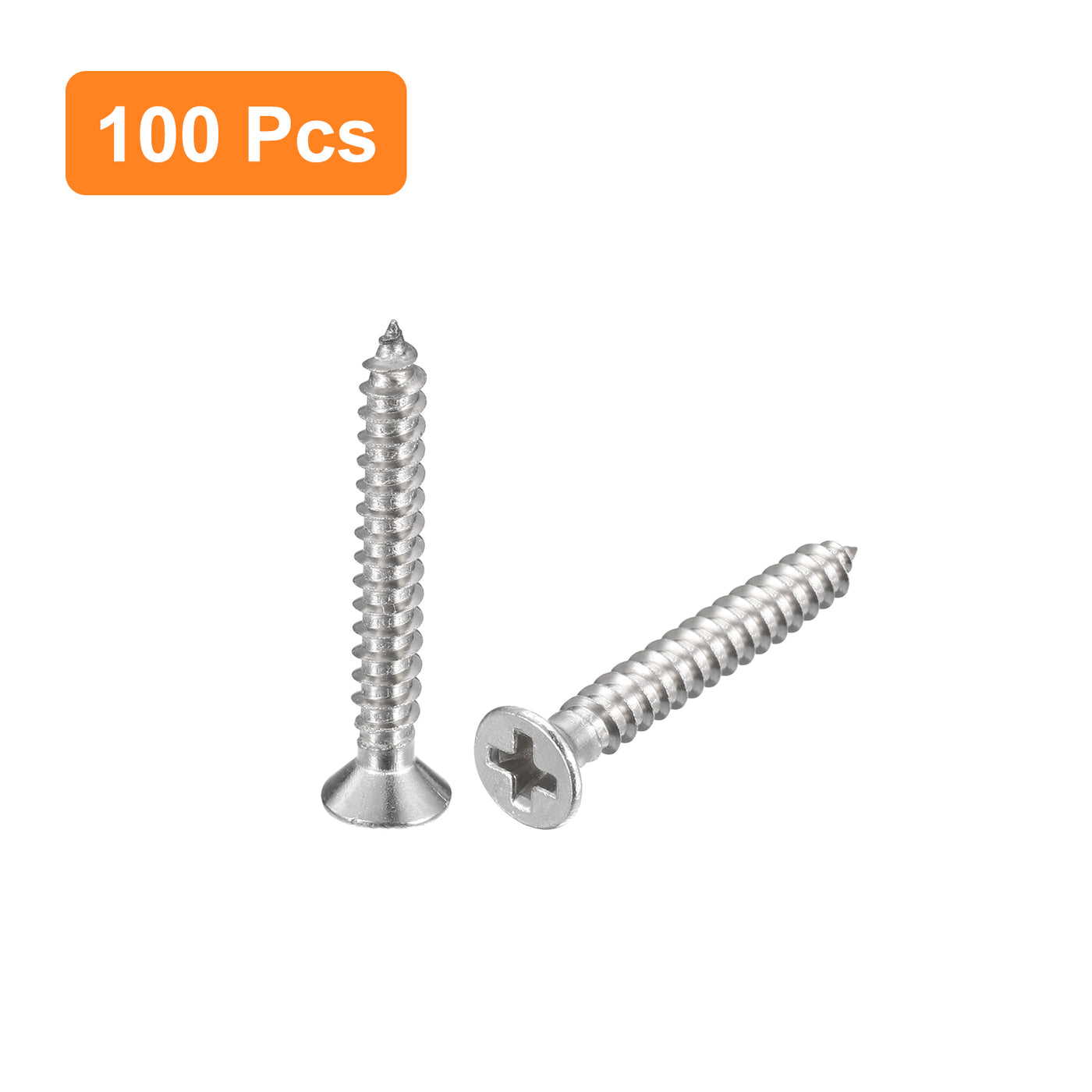 uxcell Uxcell #4x7/8" Wood Screws, 100pcs Phillips Self Tapping Screws 304 Stainless Steel