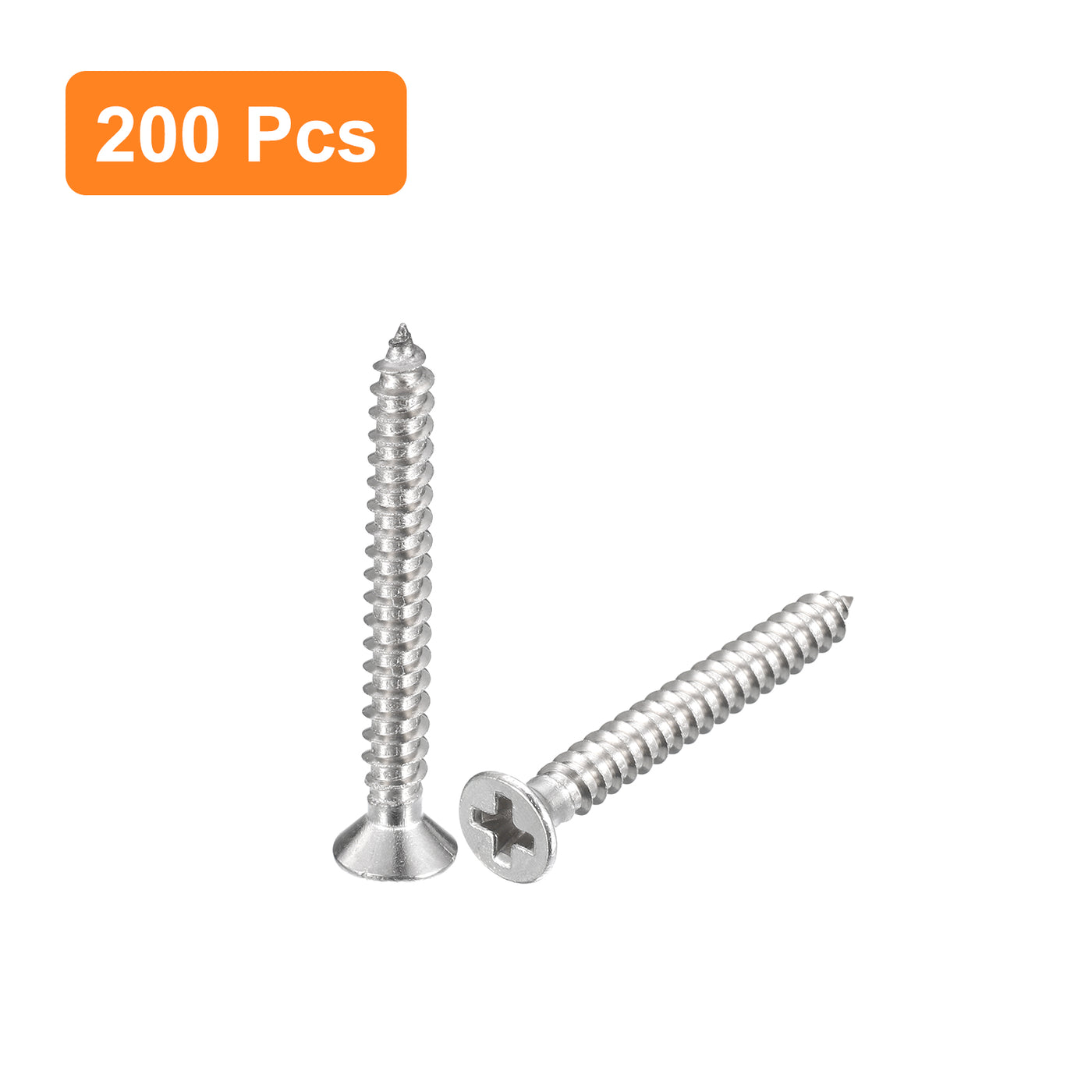 uxcell Uxcell #4x1" Wood Screws, 200pcs Phillips Self Tapping Screws 304 Stainless Steel