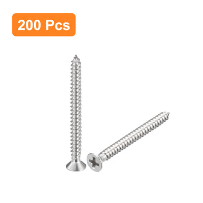 Harfington Uxcell #4x1-1/4" Wood Screws, 200pcs Phillips Self Tapping Screws 304 Stainless Steel