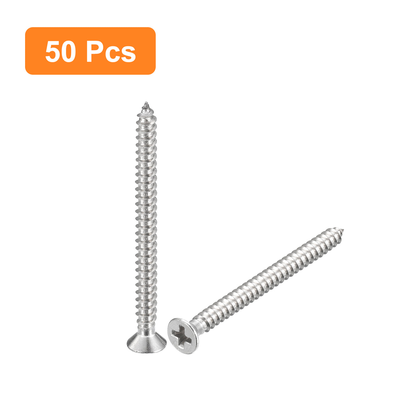 uxcell Uxcell #4x1-3/8" Wood Screws, 50pcs Phillips Self Tapping Screws 304 Stainless Steel