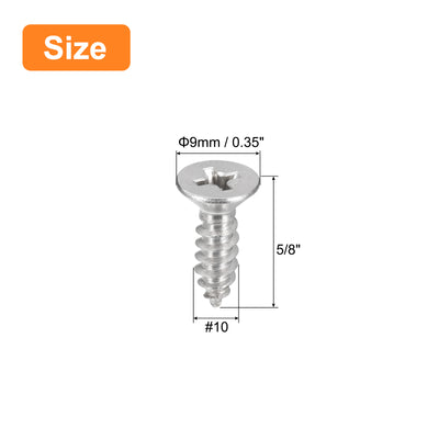 Harfington Uxcell #10x5/8" Wood Screws, 50pcs Phillips Self Tapping Screws 304 Stainless Steel
