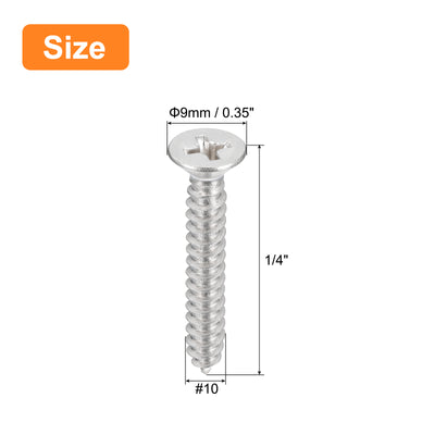 Harfington Uxcell #10x1-1/4" Wood Screws, 25pcs Phillips Self Tapping Screws 304 Stainless Steel