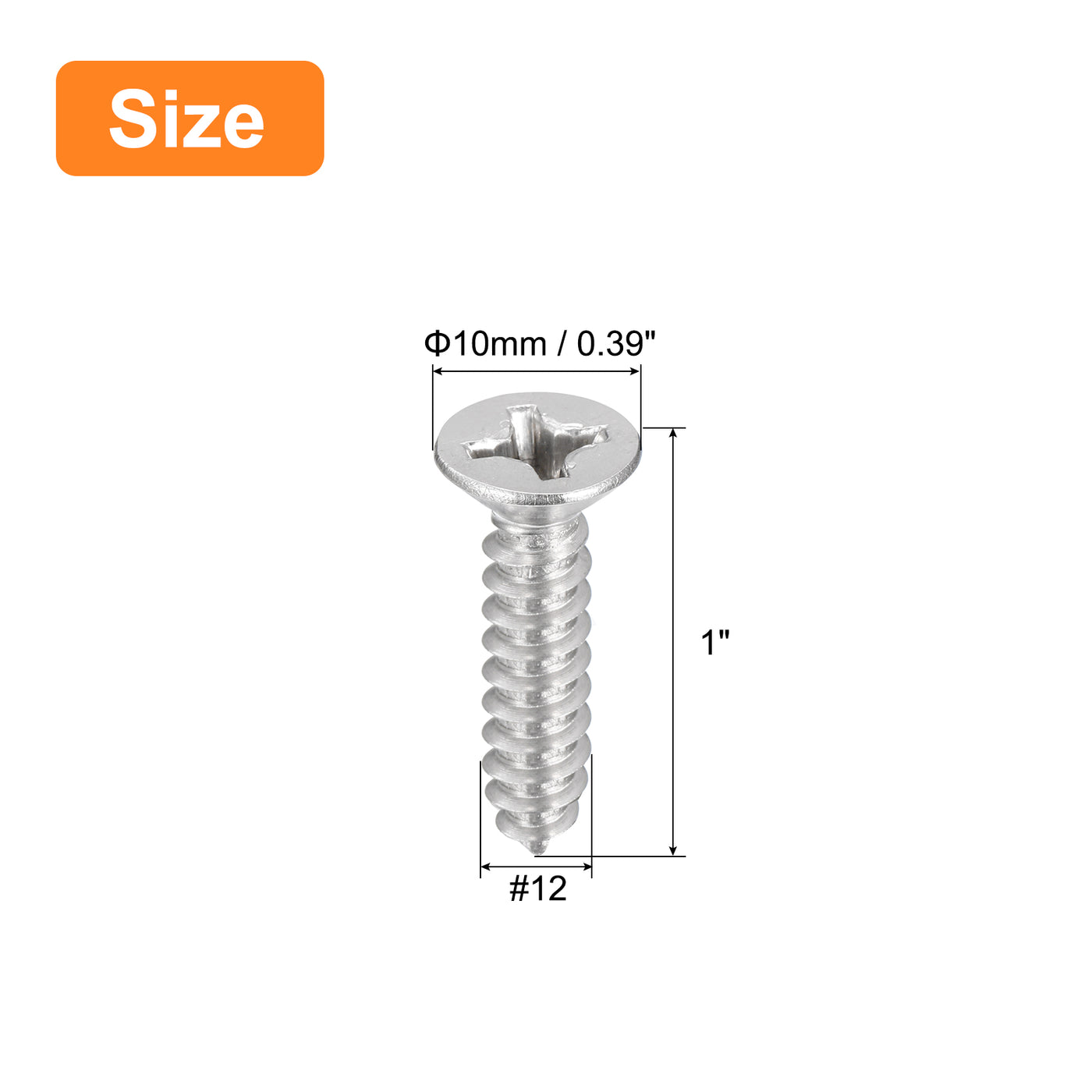 uxcell Uxcell #12x1" Wood Screws, 25pcs Phillips Self Tapping Screws 304 Stainless Steel